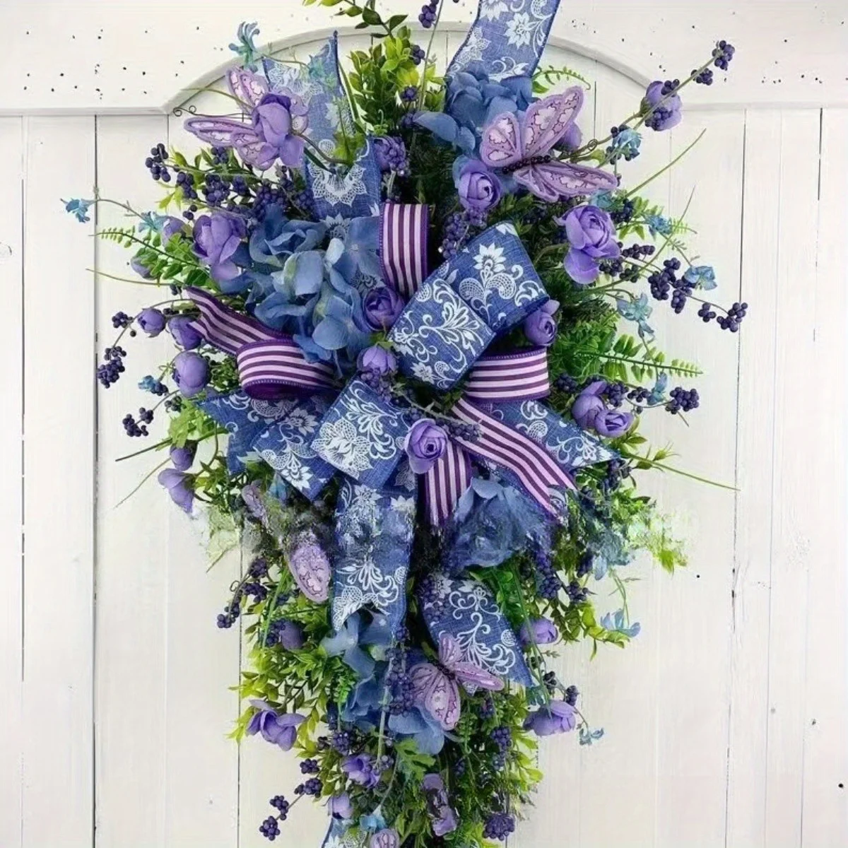 

Summer Front Door Swag Wreath 19.6in Spring Purple Lavender Butterfly Rustic Home Decor Farmhouse Wreath Artificial