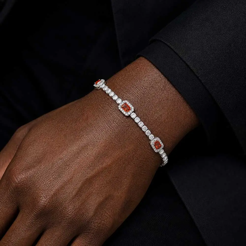 NUOYA New Arrival Stainless Steel Tennis Bracelet Rectangle Cut Black Red Cubic Zirconia Luxury Waterproof Jewelry Gift
