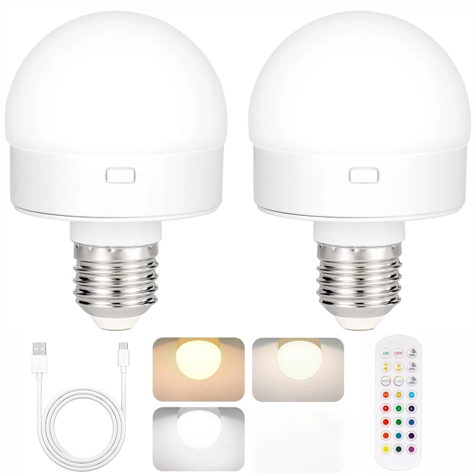 

E26 E27 Лампы для хоккея с шайбой, перезаряжаемые, 3 цвета, пульт дистанционного управления, USB, затемнение, аварийная лампа, прикроватная светодиодная лампа для спальни