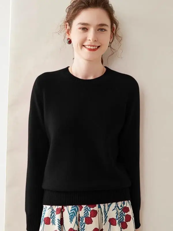 

Утолщенный свитер из 100% чистого кашемира с круглым вырезом, женский короткий однотонный вязаный свитер большого размера, женский