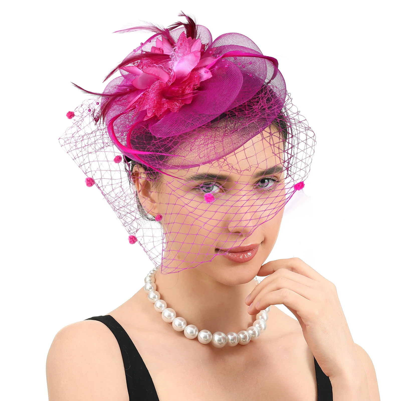 

Fascinators Hat Tea Party Hat Mesh Floral Feather Hair Clip Women Fascinator Headband with Veil for Wedding Cocktail