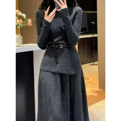 Casual Women's Slimming Knitted Bottom Skirt Three Piece Set 2024 Autumn and Winter New High-quality Internet Famous Half Skirt