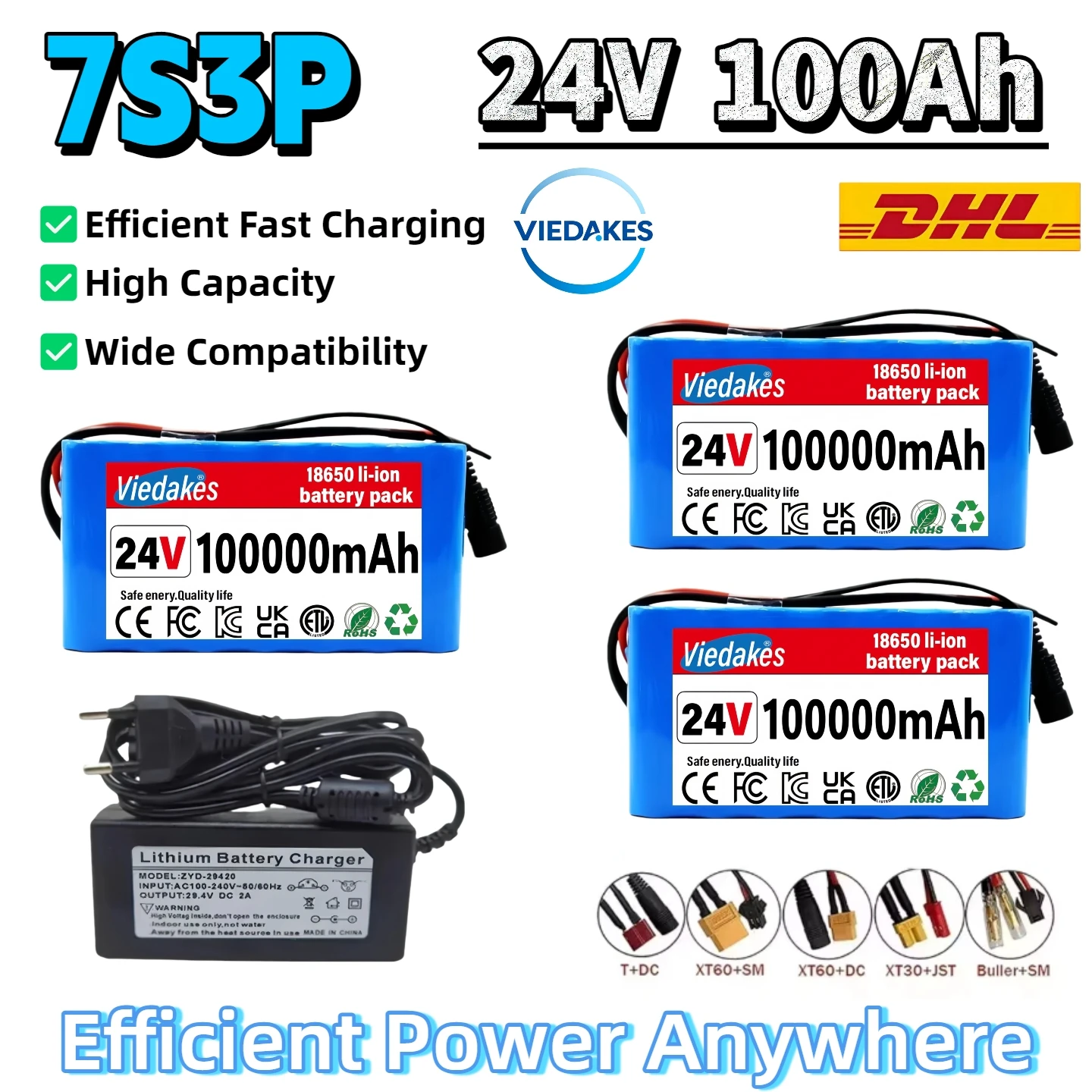 

24V100Ah Lithium Batteries 7S3P 18650 Battery Pack with 2A Charger for Toys Ebike Stable Performance for Electric Motor Bicycle