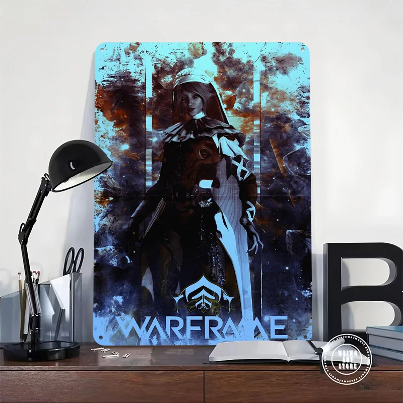 Warframe With Female Character Metal Poster Custom Wall Art Retro Vintage Tinplate Signs for Man Cave Bedroom Decoration Gaming
