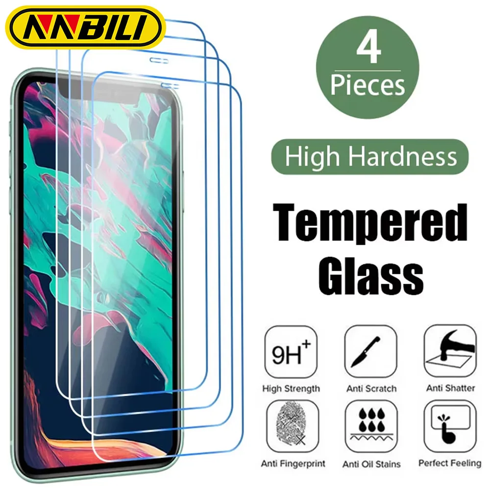 NNBILI 4PCS Tempered Glass for iPhone 17 16 15 13 12 11 Pro Max Mini Screen Protector for iPhone XS Max 7 8 Plus X XR Xs Glass