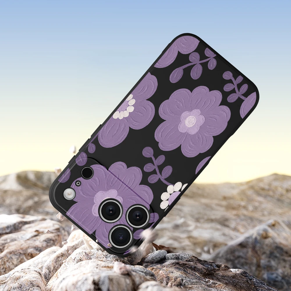 Custodia in TPU stile floreale viola per iPhone17 ProMax 17 Air 16 15 14 13 12 11 Pro Max XS Max7 8 Plus 16e 16 Plus