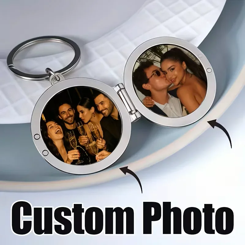 Customized 2 Photo Openable Keychain Personalized Double Sided Photo & Text Keyring Creative Gift for Couples Family and Friends