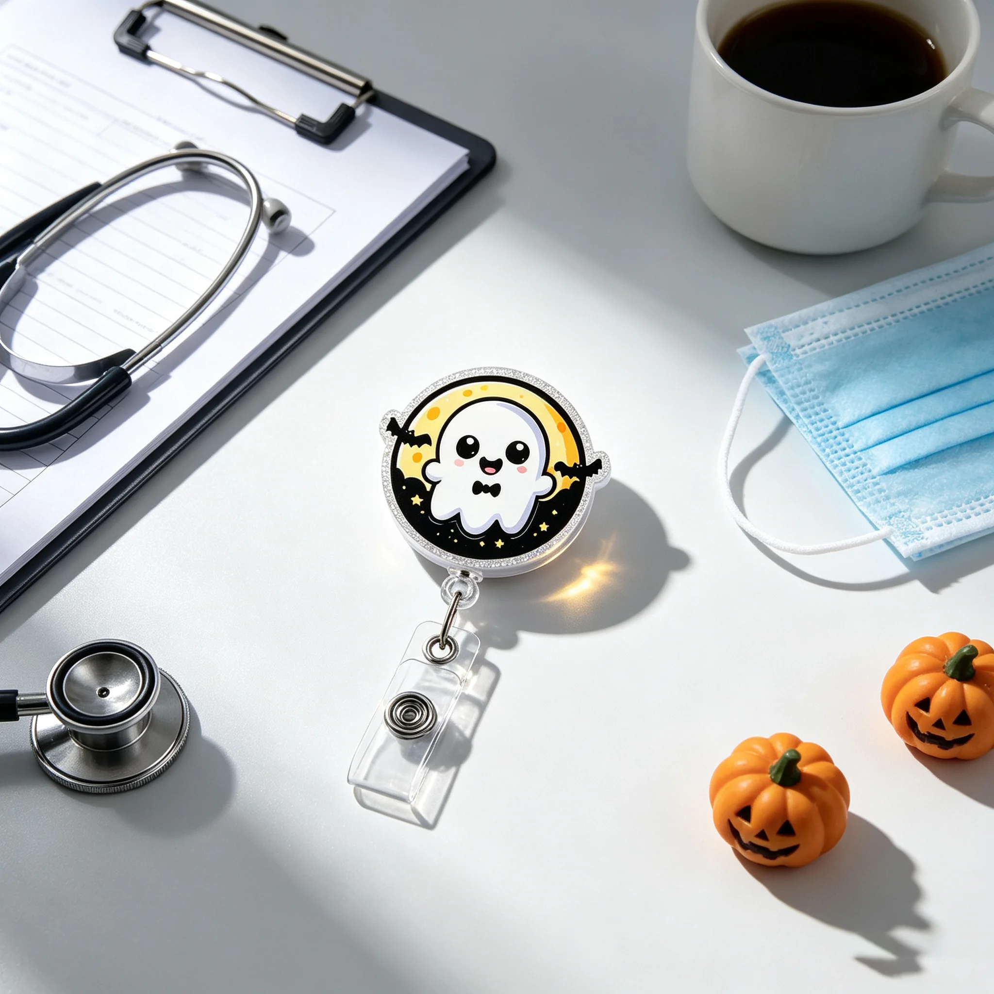 Retractable Badge Reel with Alligator Clip – 360° Swivel ID Holder, Cute Cartoon Design for Nurses & Office Workers