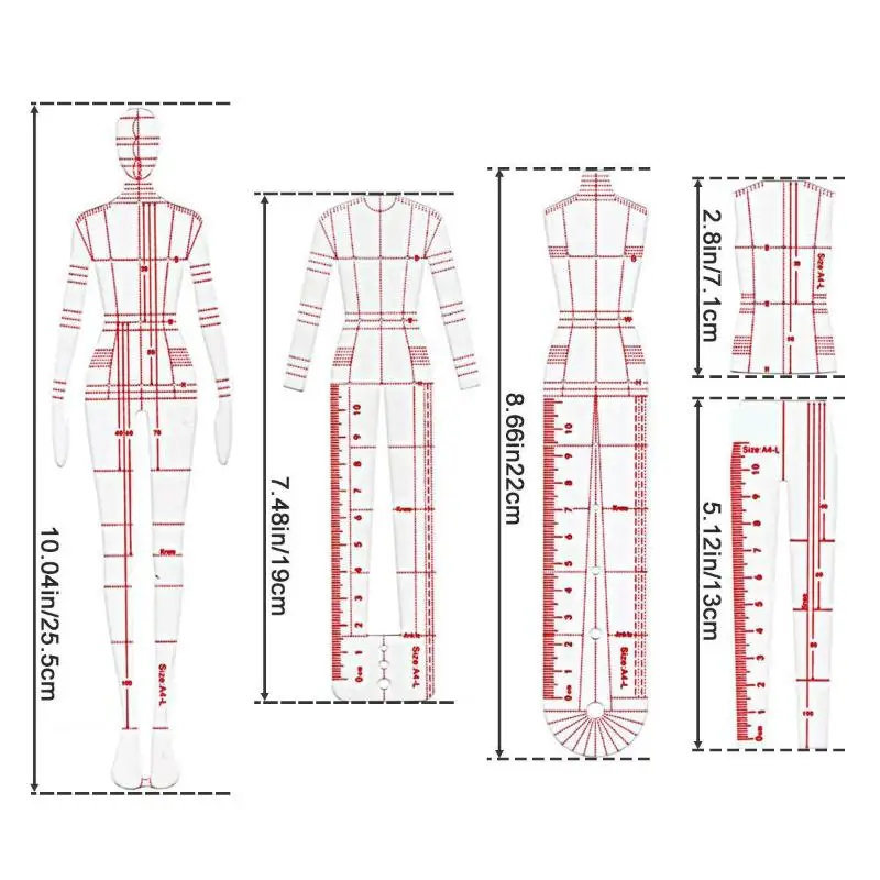 1Pcs Fashion Drawing Template Ruler For Drafting Clothing Designers Clear Illustration DIY Quilting Clothing Design Rulers