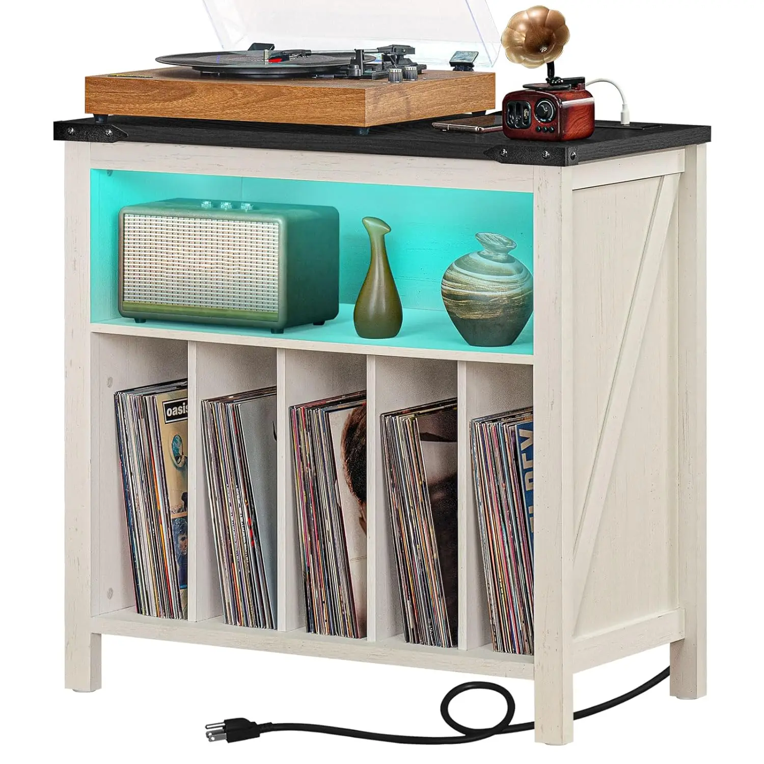 

Vinyl Record Stand LED Charging Station Storage 230 Albums Music Room Bedroom Office Customized