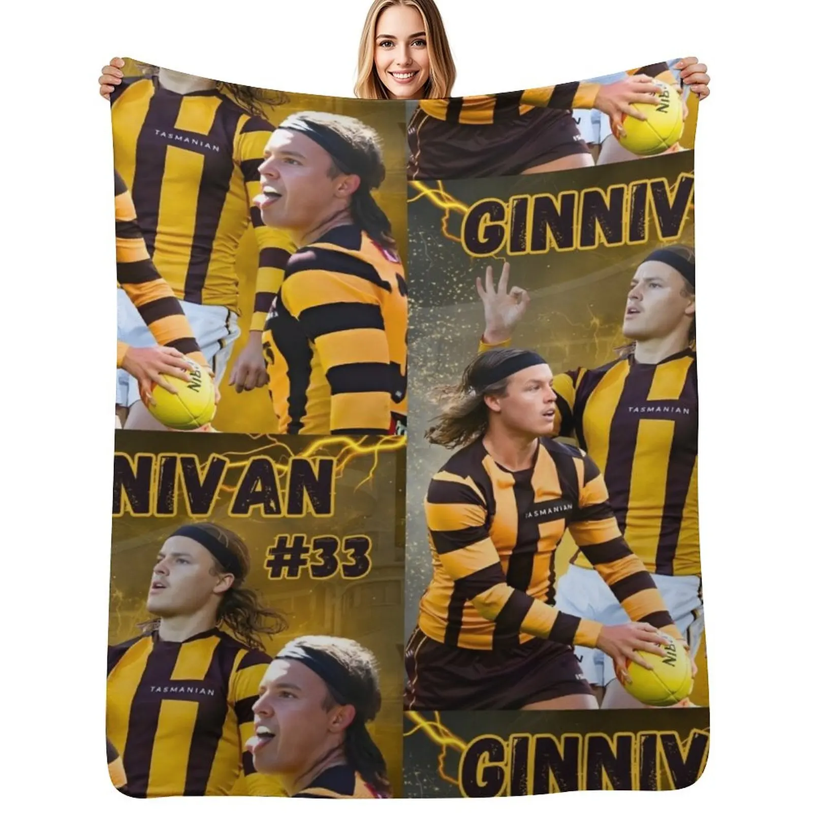 

Jack Ginnivan Hawthorn Hawks AFL Footy Player Throw Blanket Decorative Throw heavy to sleep warm for winter Beautifuls Blankets