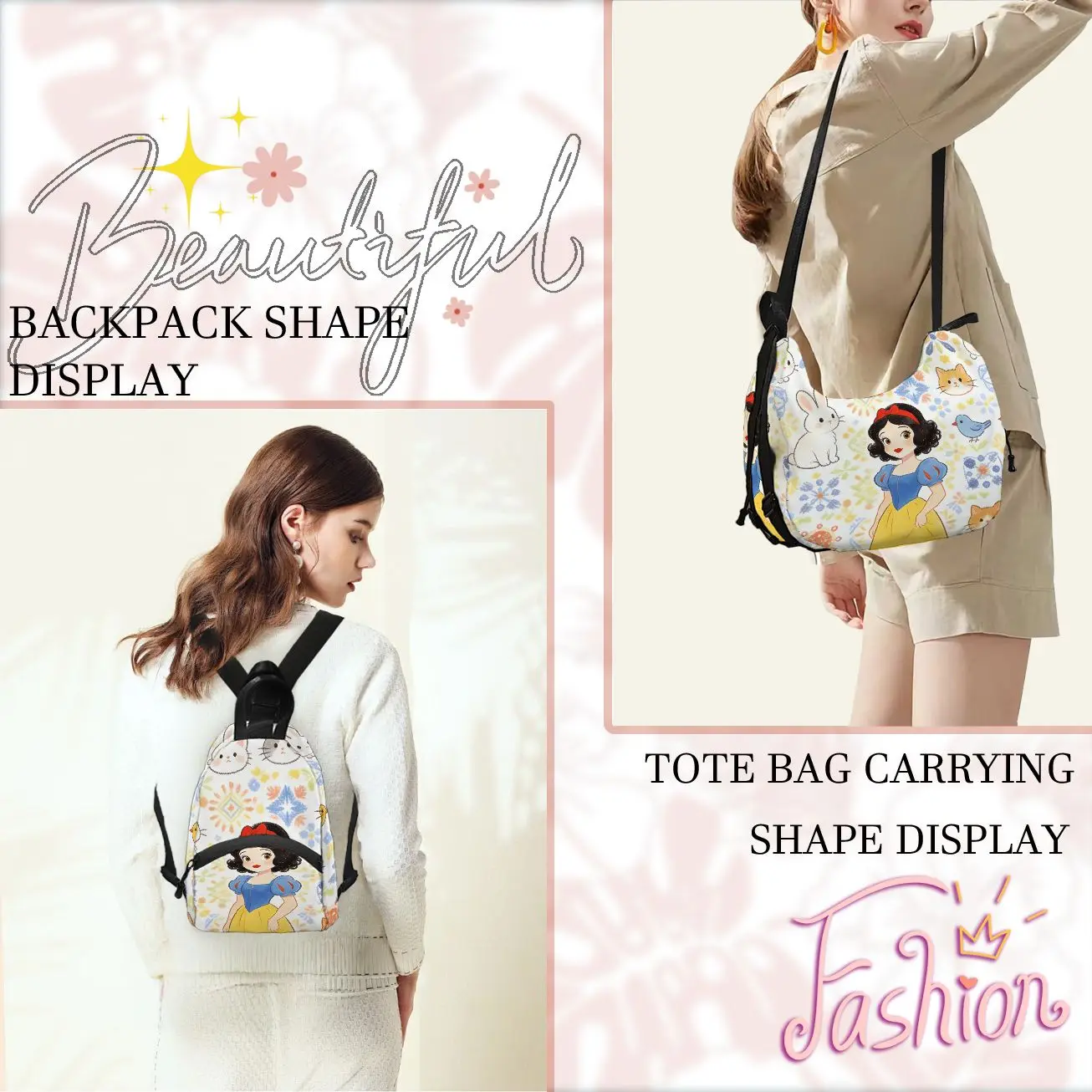 

1 шт., рюкзак принцессы Белоснежки Диснея на одно плечо и рюкзак, многофункциональный модный подарок двойного назначения, качественный и милый