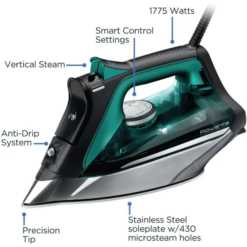 Rowenta Pro Master-plancha de vapor de acero inoxidable para ropa, 210 g/min, 400 agujeros de microvapor, algodón, lana, polietileno