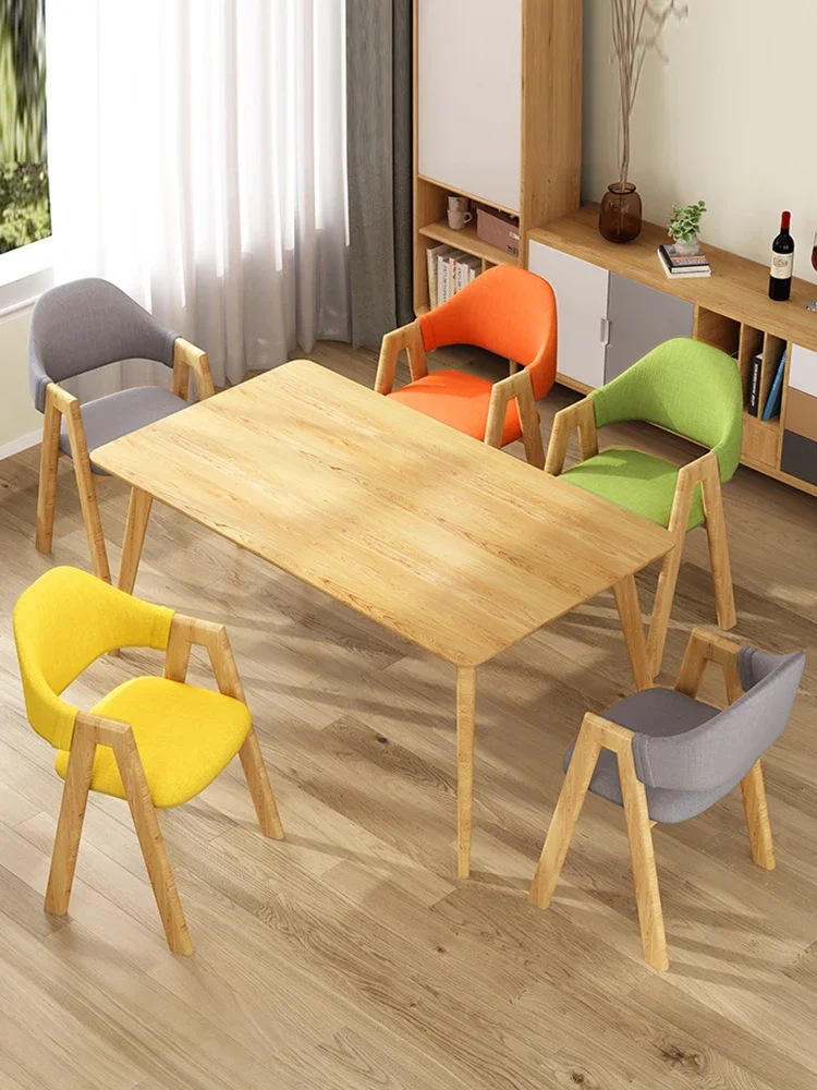 

Скандинавский обеденный стул из чистого массива дерева, бытовой стул Aa со спинкой для переговоров, современный простой магазин чая с молоком, ткань