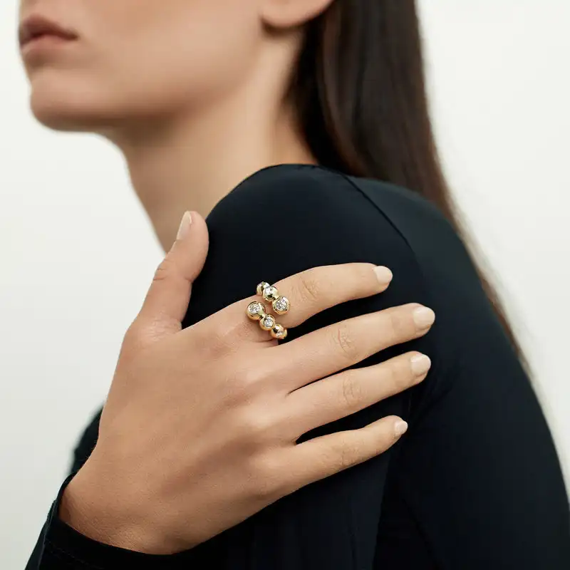 Open Adjusted CZ Ring For Women Wholesale Factory Price Full Paved Sparking 5A CZ Gold Color Round Ball Finger Jewelry