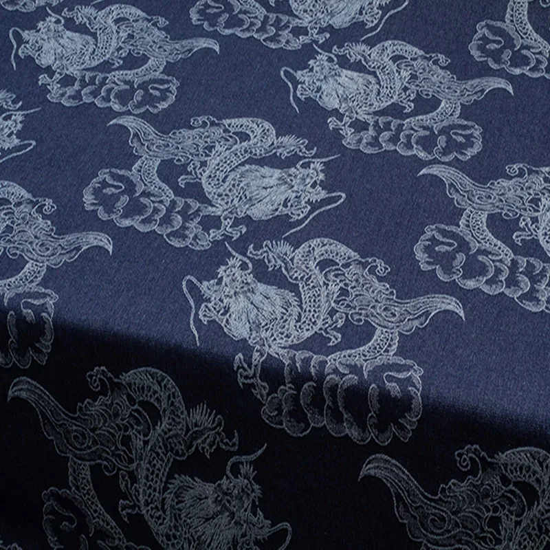 Good Blue Thicken Jacquard Denim Fabric Meter Chinese Style Dragon Pattern Printing Fabric Sewing Material DIY Outerwear/Pants