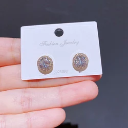 Luxury Round/Square Cubic Zircon Crystal Stud Earrings for Women Party Jewelry