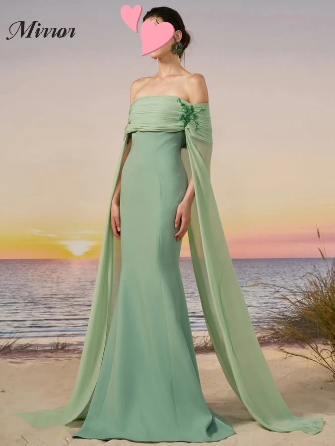 미러 드레스 우아한 빈티지 달콤한 그린 머메이드 비즈 쉬폰 새로운 맞춤형 공식 행사 프롬 드레스 이브닝 파티 가운