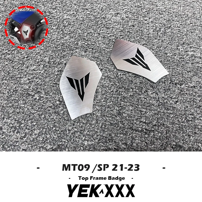 For YAMAHA MT-09 MT-09SP 2021-2023 New Brushed Metal Alloy Motorcycle Frame Top Frame Badge Kit Sticker MT Logo