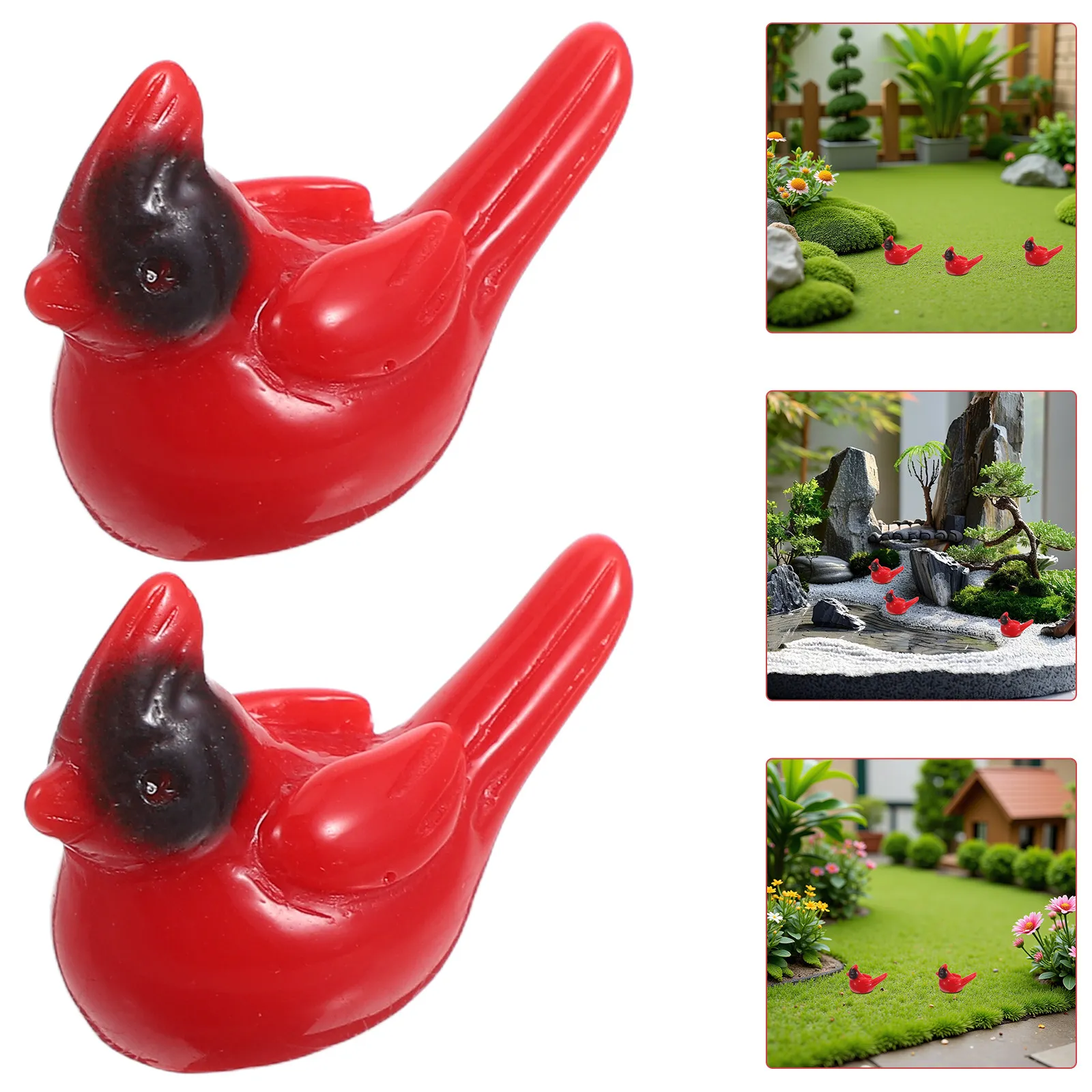 50Pcs Mini Resin Red Cardinal Birds Moss Micro Landscape Ornaments Tiny Bird Sculptures for Fairy Garden Desktop Bonsai Decor