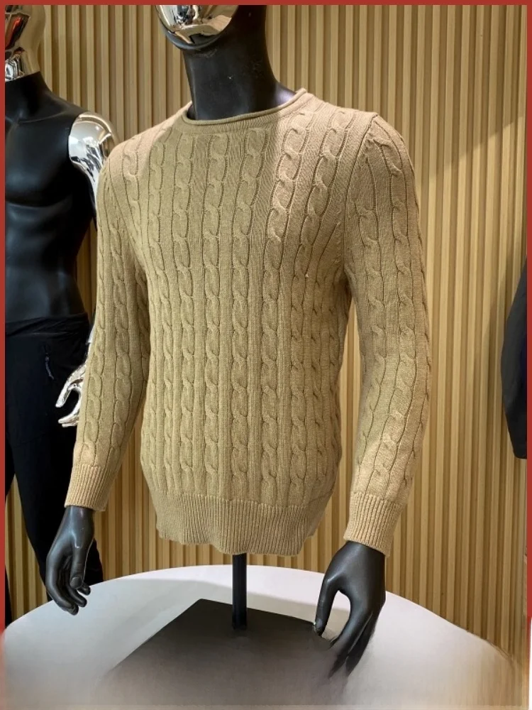 

Роскошный мужской вязаный повседневный круглый свитер Camere из смеси камней в скандинавском стиле, осенне-зимний универсальный вязаный свитер с витым цветком...