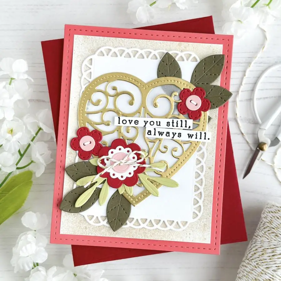 2025 Valentine\'s Day Love Heart Spring Blooms and Shape Die Cutting Hot Foil Plate for DIY Scrapbook Craft Greeting Card