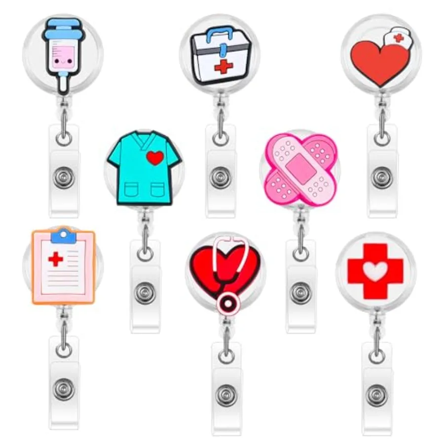

8 Pack Nurse Badge Reels - Retractable Badge Holders, Medical Badge Reel, Funny Badge Reel Nurse, ID Badge Holders Retractable,