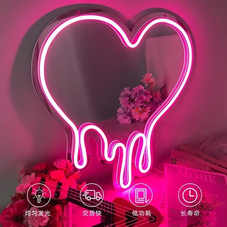 Hello kitty Neon Mirror Mirror Decoration Indoor Outdoor Ambient Styling Light Night Light Luminous Mirror Wall Bedroom Decor