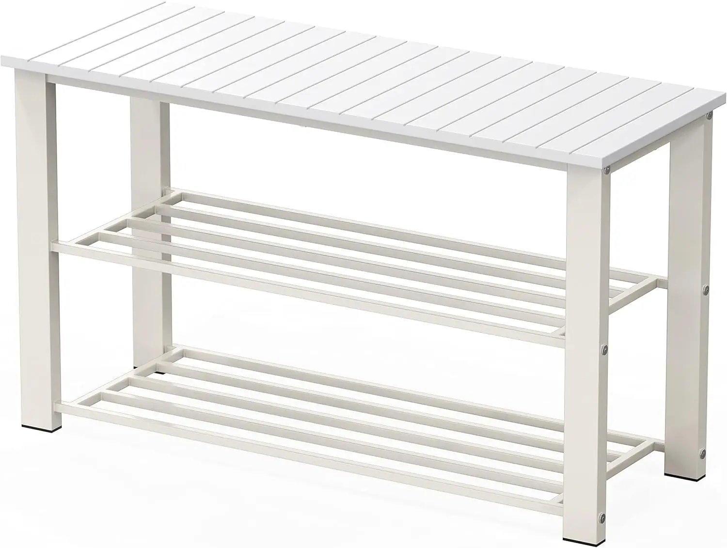 **/Houseware Wooden Top Shoe Bench Organizer For Entryway Storage, White