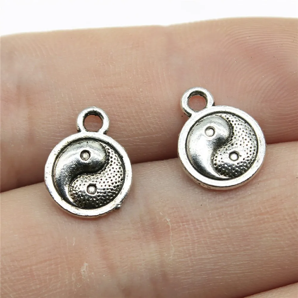 10 piezas de dijes de Tai Chi de color plata antigua de 10x13 mm, materiales y suministros para joyería