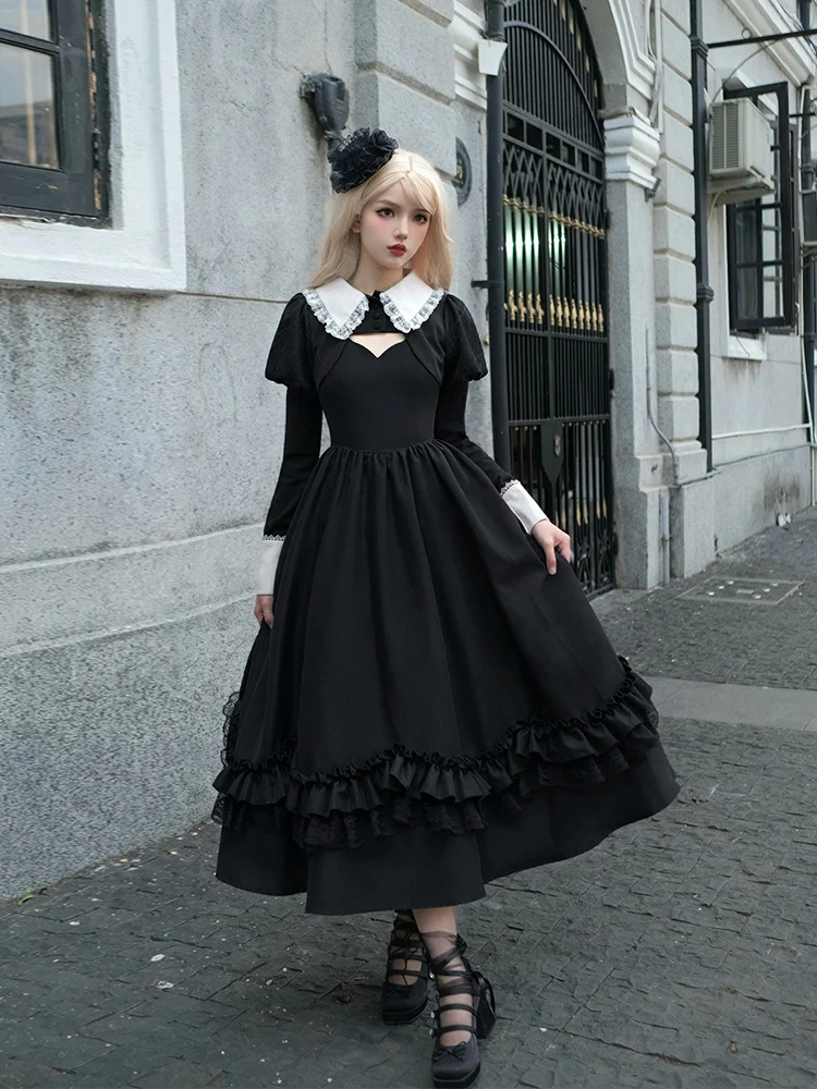 

With Puji's Original Design Gothic Retro Long Jsk Short Jacket Sleeve Set Spring Lolita Girl Princess Dress Set