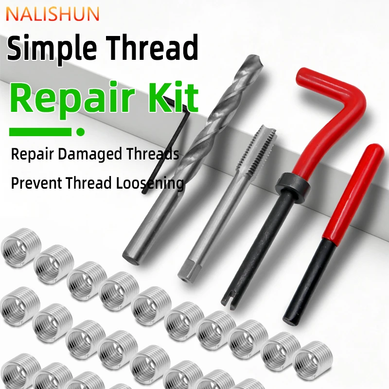 M10 M8 M6 M5 Stripped Screw Hole Repair Set, Thread Repair Kit with Wire Inserts, Nitrided Drill and Tap for Car & Workshop Use