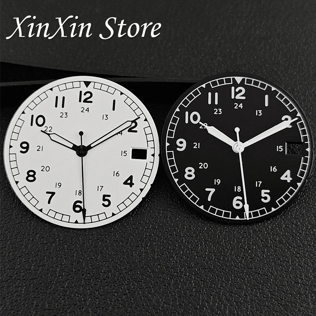 Pilot 28.5mm Military Field Watch Dial With Pilot Hands 24H Markers Watch Face DIY Mod Parts for NH35 4R35 Mechanical Movement