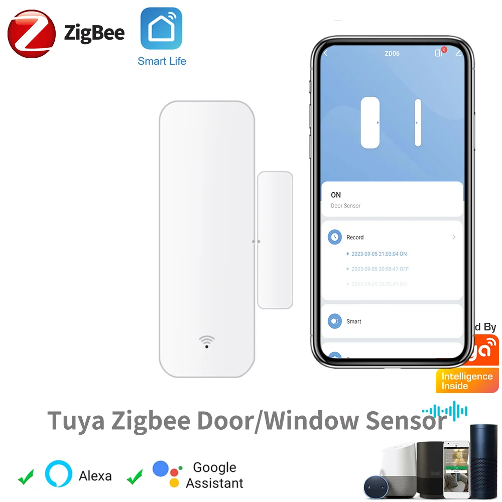 Tuya Zigbee 문짝 센서 창 접촉 열기, Tuya 앱 리모컨, Alexa Google Assistant와 호환 가능 