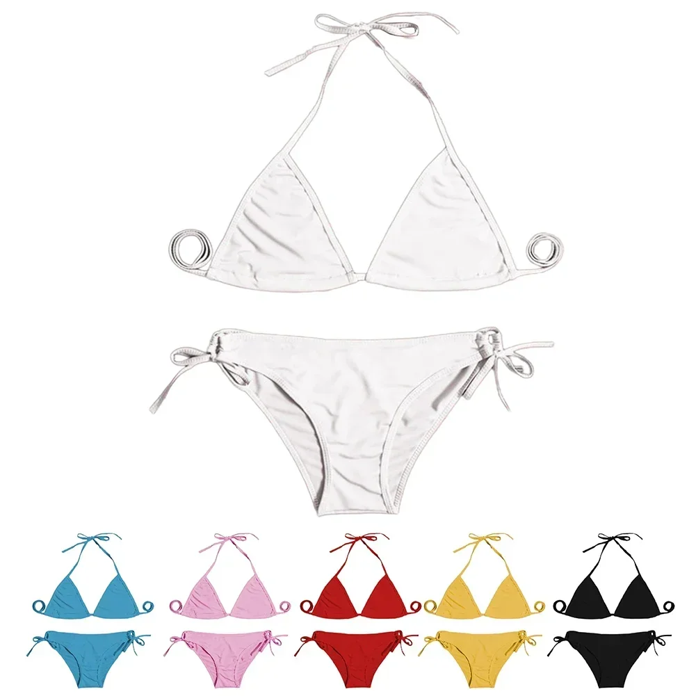 Maiô feminino respirável de duas peças, biquíni sexy de tanga, estilo bandagem, roupa de banho brasileira, monocromática, verão