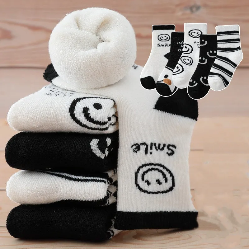 Children\'s Socks 5 Pairs Winter Thick Terry Keep Warm New Year Kids Socks For Boys Girls