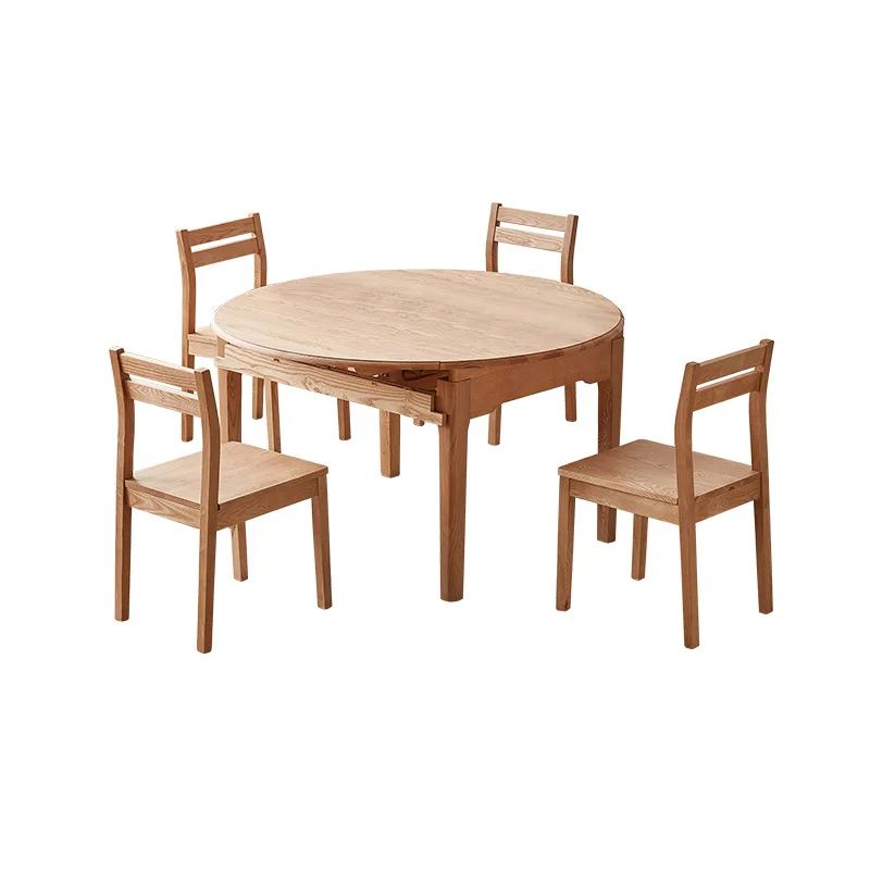 

Ash dining table and chair combination for small household living room retractable square and circle dual-purpose round dining