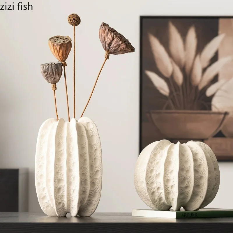 Circular Multilateral Vase Ceramic Porous Out Dried Flower Vessels Flower Arrangement Container Art Ornaments Room Decoration