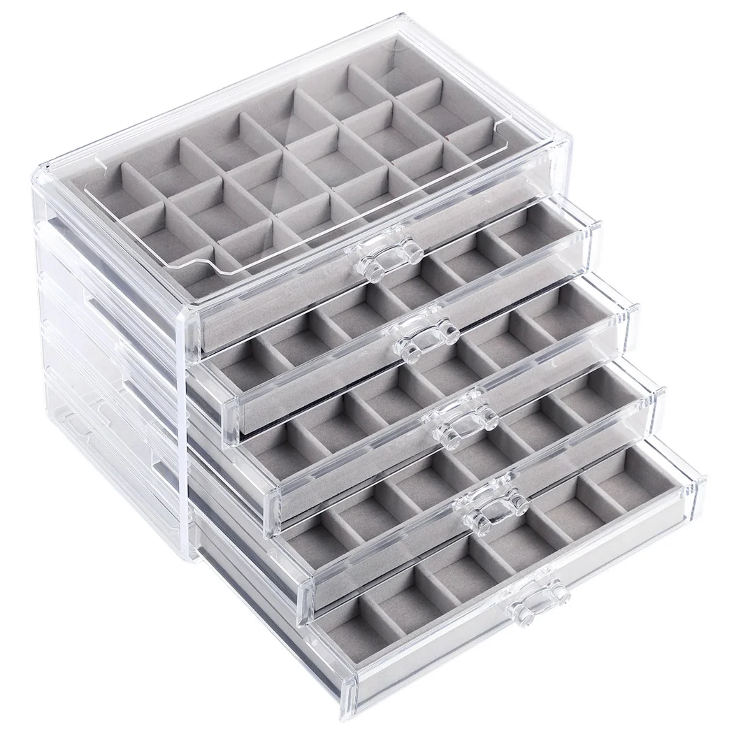 90 Grids Rock Display Case 5-drawer Clear Acrylic Collection Box Fossil Gemstone Display Organizer Crystal Display Shadow Box