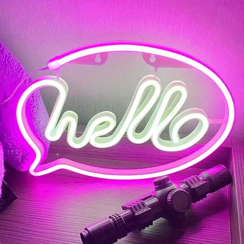 Letrero de luces de neón LED Hello, letras personalizadas para fiesta, decoración de boda, pared del hogar, habitación, tienda, decoración de Bar