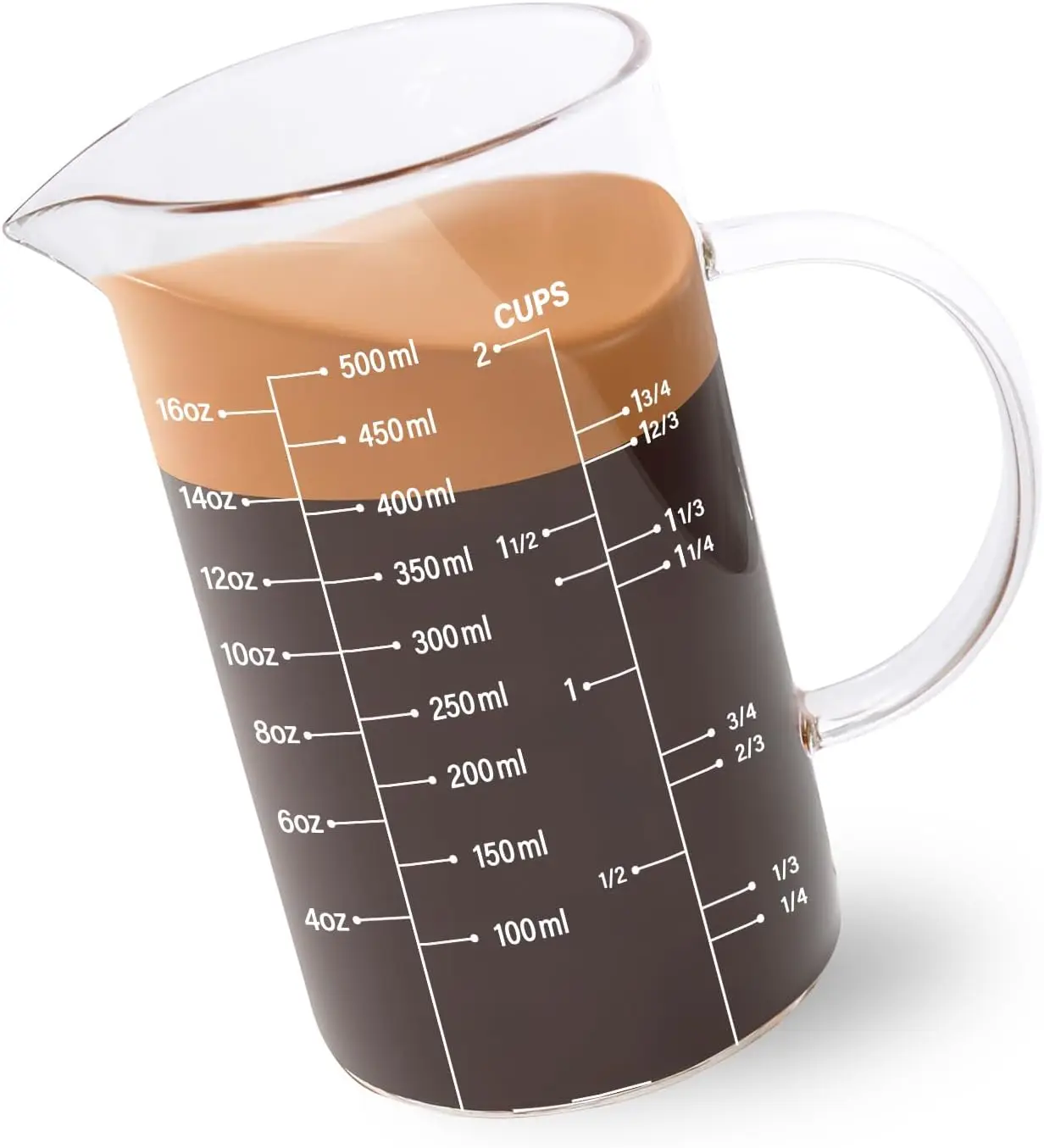 

Glass Measuring Cup 500ml, V-Shaped Spout, Easy Read Scale, Microwave Safe, Lightweight Kitchen Beaker