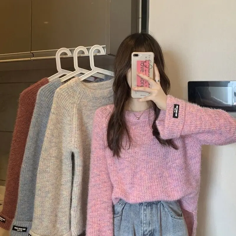 Fashion Solid Color Soft and Waxy Spring Autumn Sweaters 2022 New Long Sleeve All-match O-collar Color Matching Knitting Top