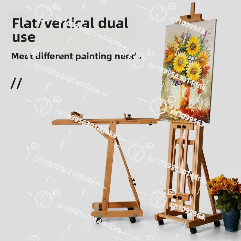 Beech Flat and Vertical Easel Adjustable Beauty Belt Wheel Folding Display Stand Special Oil Painting Stand for Sketching