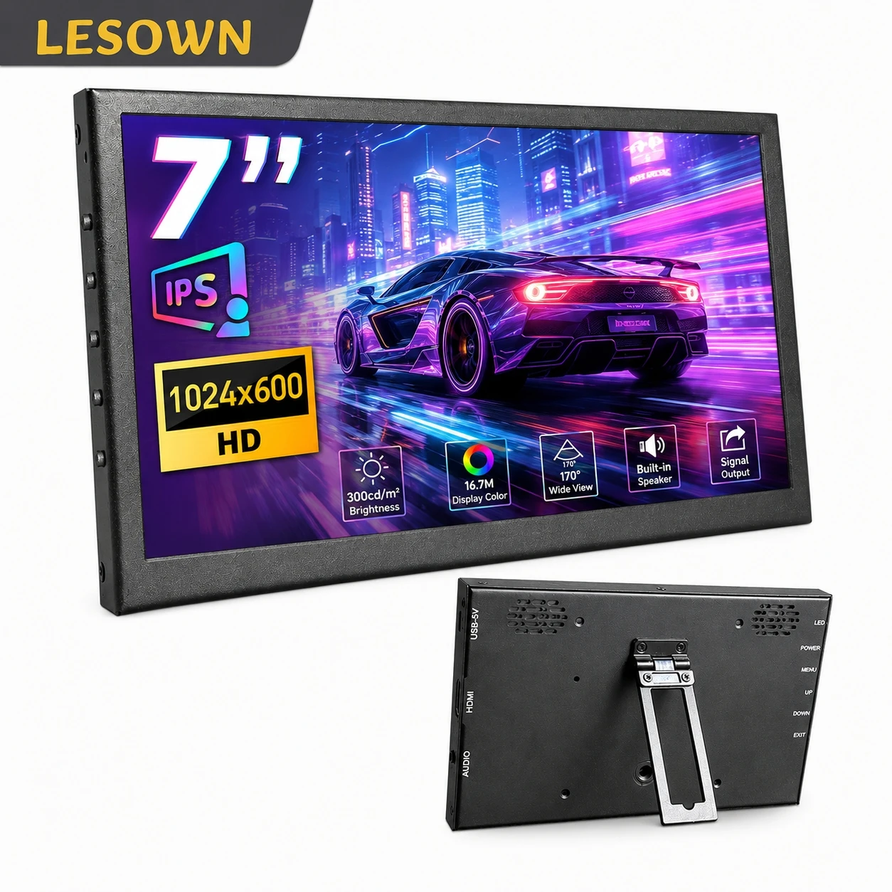 LESOWN P70C 7 Inch Monitor Driver-free HDTV PC Case Sensor Panel IPS External Screen for Computer Hardware Monitoring