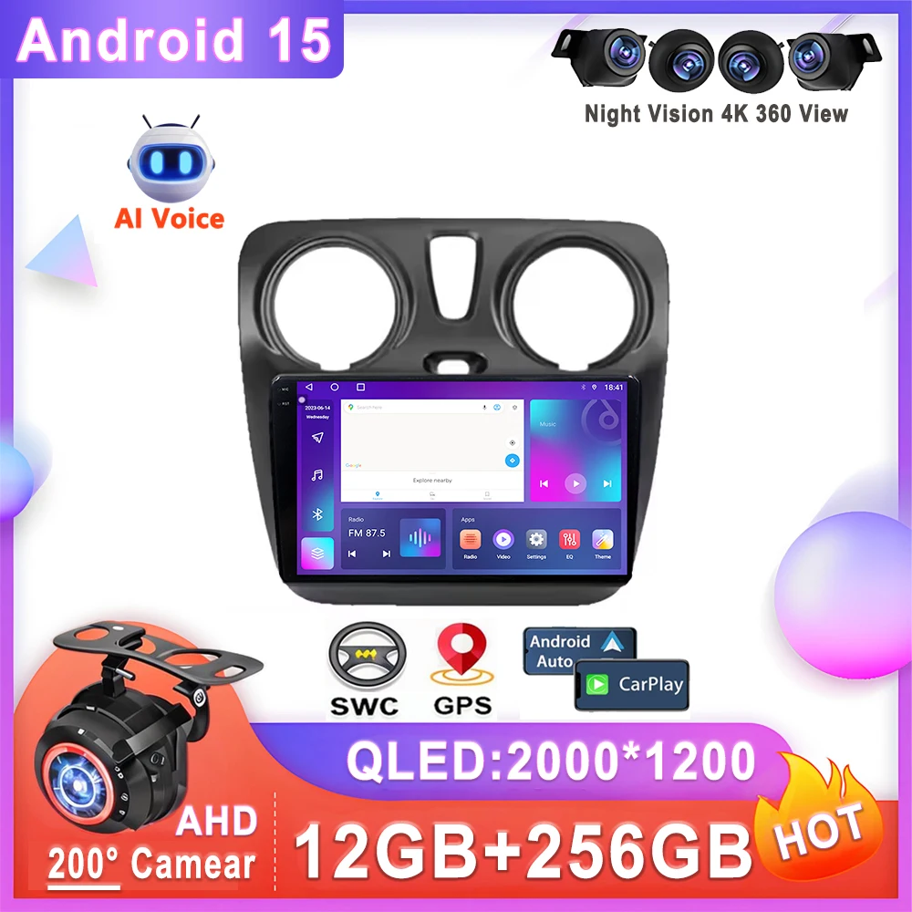 Car Android 15 Auto Radio For Renault Dokker 2012 - 2020 Stereo Head Unit Multimedia Player No 2din DVD QLED Screen Dash Cam 5G
