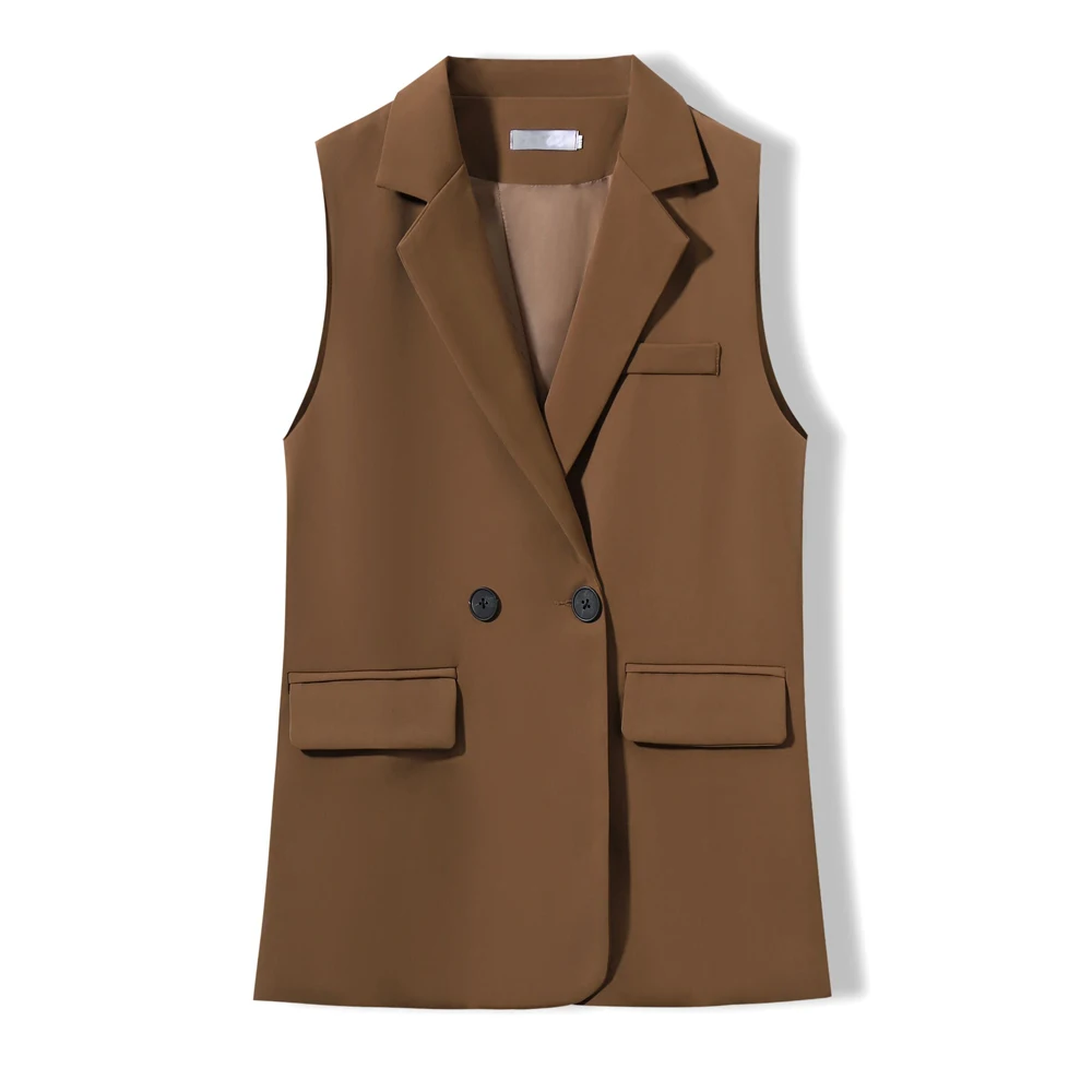 Elegant Women Blazer Vest Office Lady Loose Back Split Coat With Button Female Waistcoat Causal Suits Sleeveless Jacket Outwear