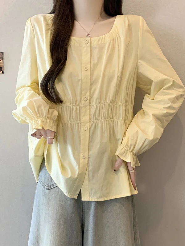 

Yellow Bell Sve irt Women's plus Size Cover Belly Anti-Aging Versatile Spring 2026 Commute Sle Long Sve Doll irt