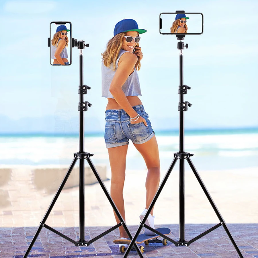 Selfie Stick Stand 1.1m/1.6m/2.0m Photography Tripod Light Stands With 1/4 Screw Head Adjustable Light Stand Photo Tripod