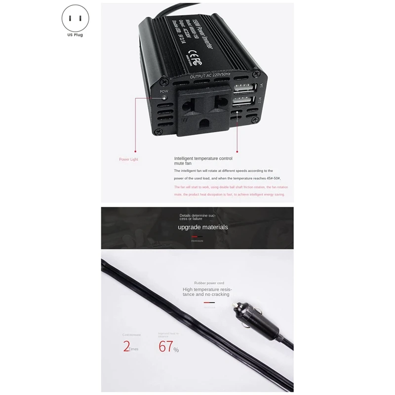 Car Inverter 150W 12V To 110V220V Car Converter Power Inverter Adapter USB Charger Fast Charging