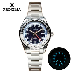 Proxima PX1720 39mm NH34 GMT Men Luxury Watch Aventurine Gemstone Dial Automatic Mechanical Sapphire 200M Waterproof Luminous